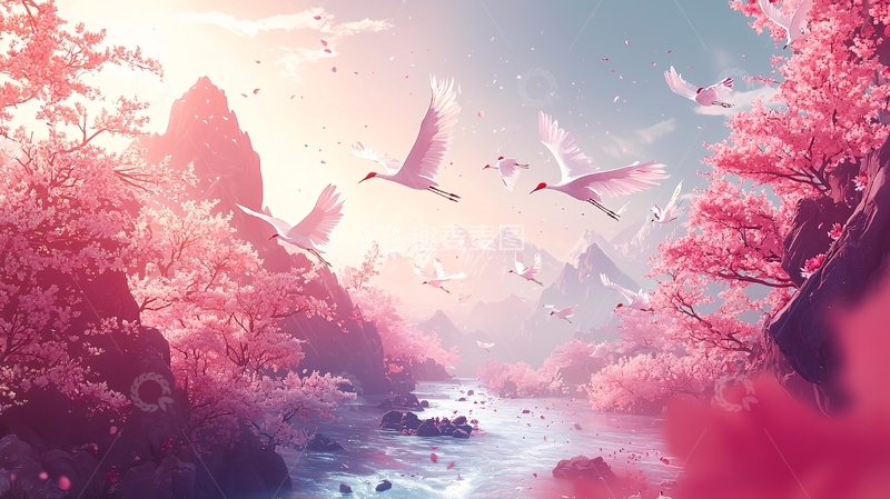 高清大图下载【趣麦麦图】粉色仙鹤