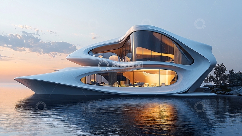 高清大图下载【趣麦麦图】未来感水上别墅