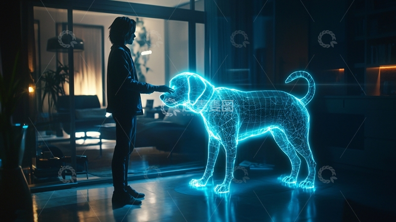 高清大图下载【趣麦麦图】女孩与虚拟宠物狗