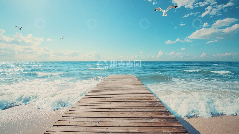 高清大图下载【趣麦麦图】木栈道延伸入海