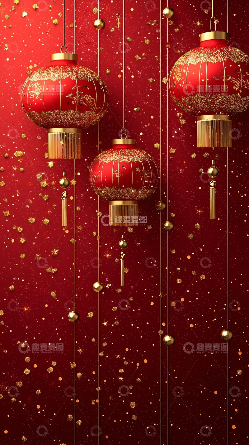 高清大图下载【趣麦麦图】红色背景中式灯笼