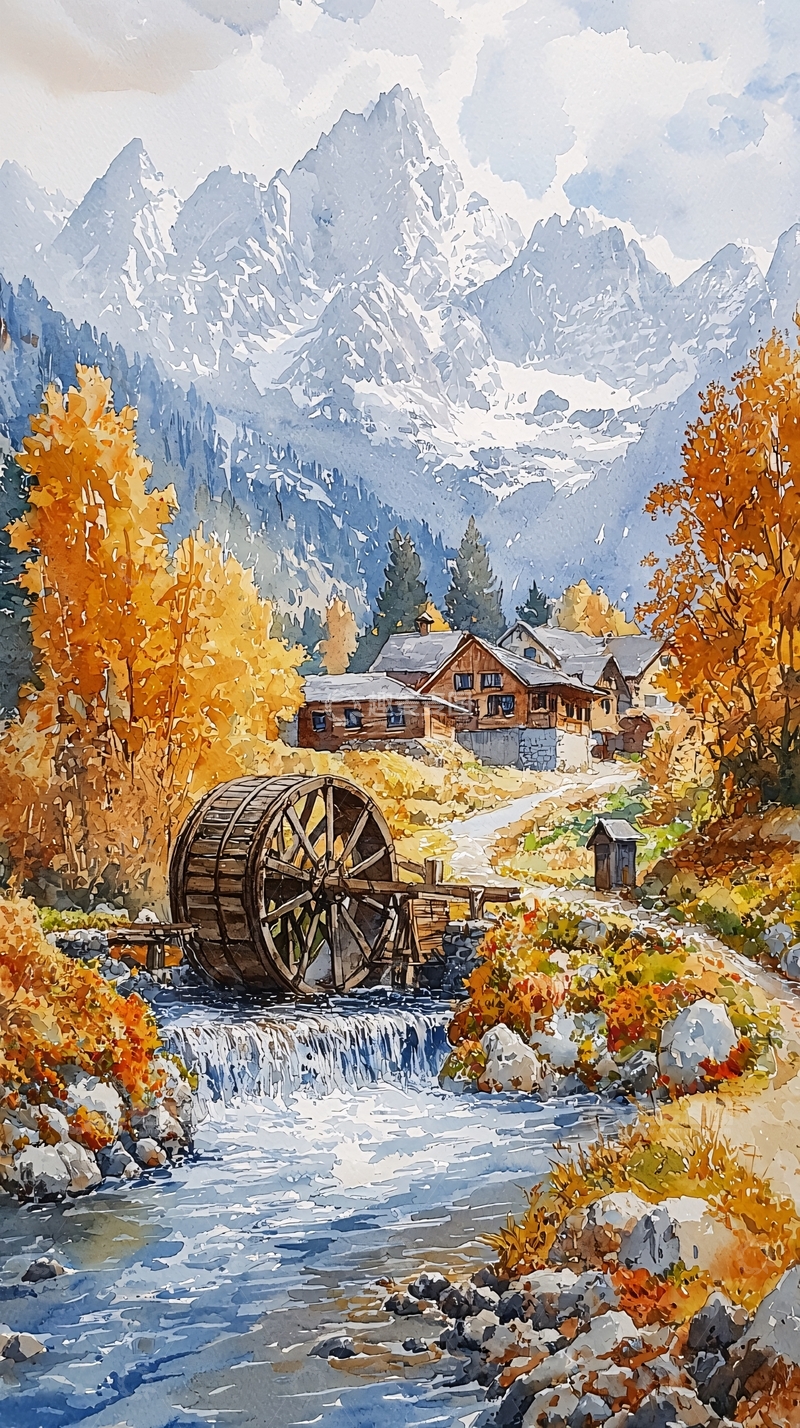 高清大图下载【趣麦麦图】秋日山间小屋