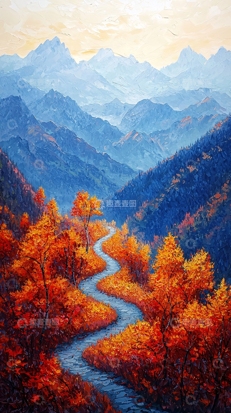 高清大图下载【趣麦麦图】秋色山路蜿蜒而上