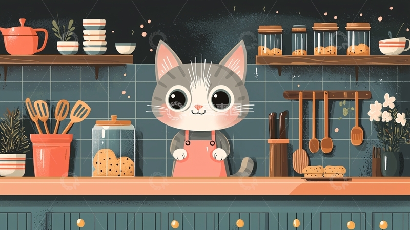 高清大图下载【趣麦麦图】可爱猫咪厨房烘焙