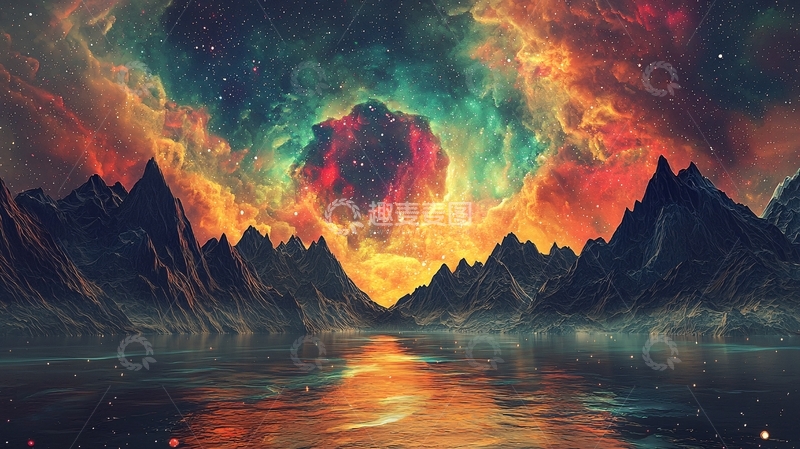 高清大图下载【趣麦麦图】奇幻宇宙山脉湖泊