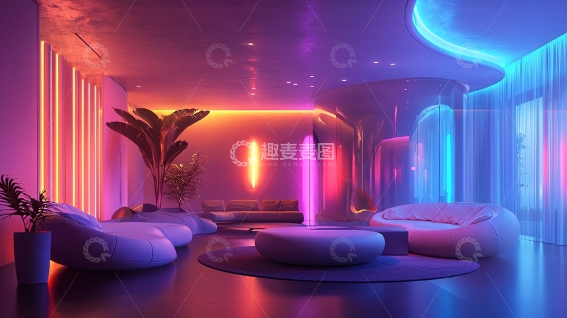 高清大图下载【趣麦麦图】霓虹灯下的未来派休息室