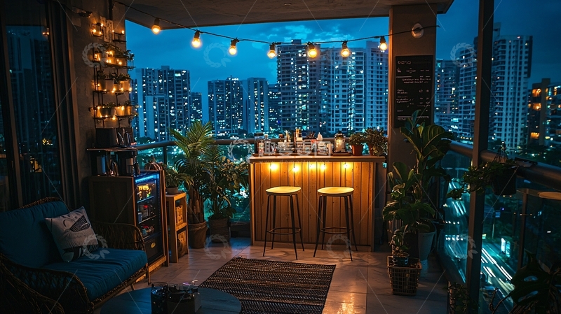 高清大图下载【趣麦麦图】夜景阳台酒吧