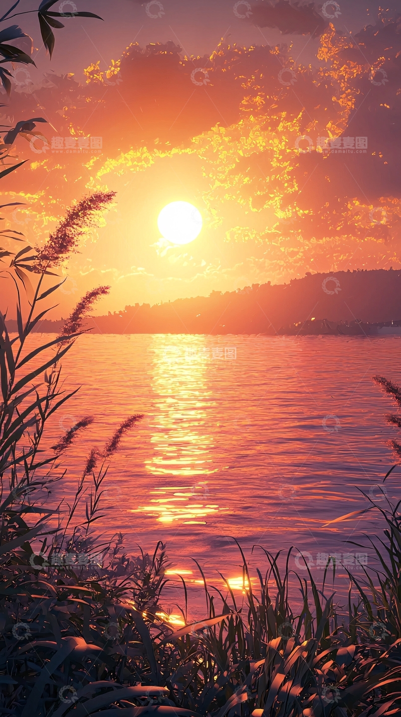 高清大图下载【趣麦麦图】日落湖景