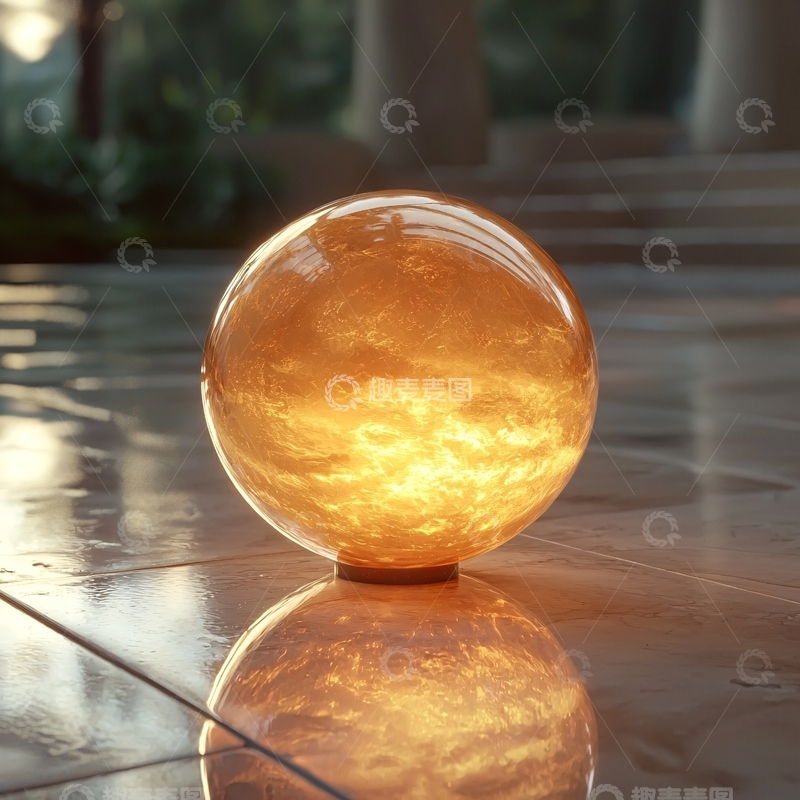 高清大图下载【趣麦麦图】金色光球置于光亮地面
