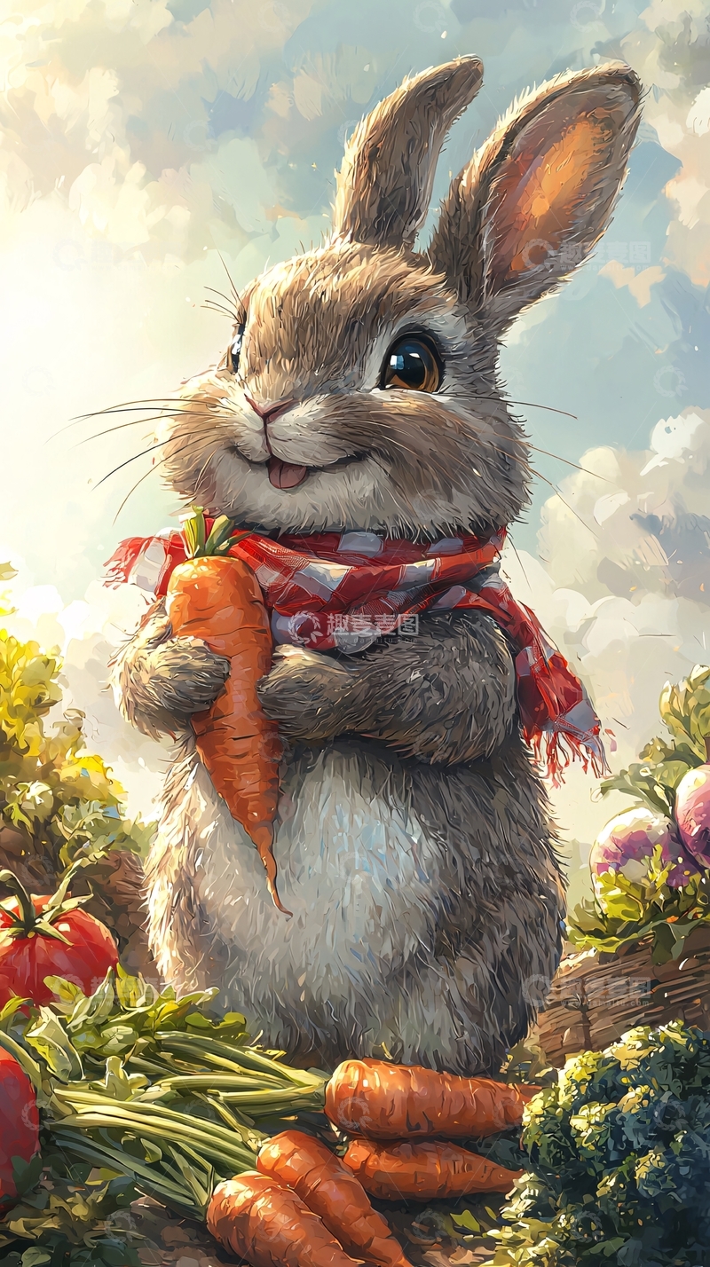 高清大图下载【趣麦麦图】萌兔吃胡萝卜