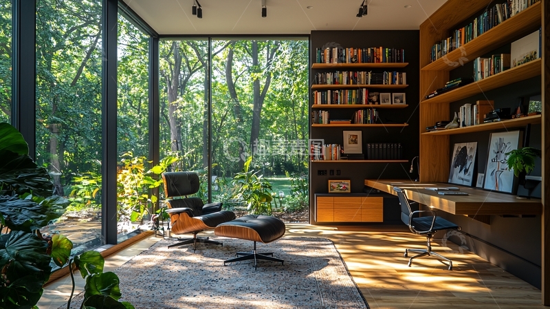 高清大图下载【趣麦麦图】落地窗书房