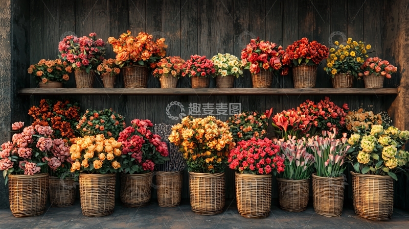 高清大图下载【趣麦麦图】花店里的盆栽鲜花排列