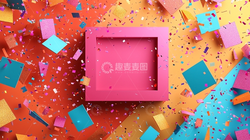 高清大图下载【趣麦麦图】粉色框架彩色纸屑背景