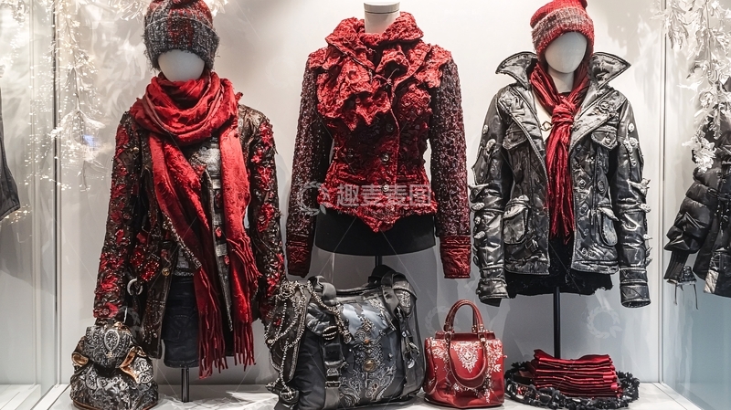 高清大图下载【趣麦麦图】红色系服装橱窗陈列