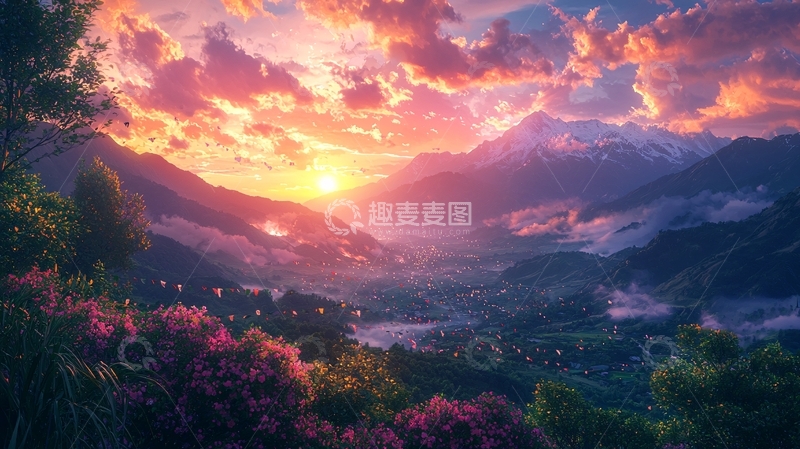 高清大图下载【趣麦麦图】壮丽山河日出晚霞