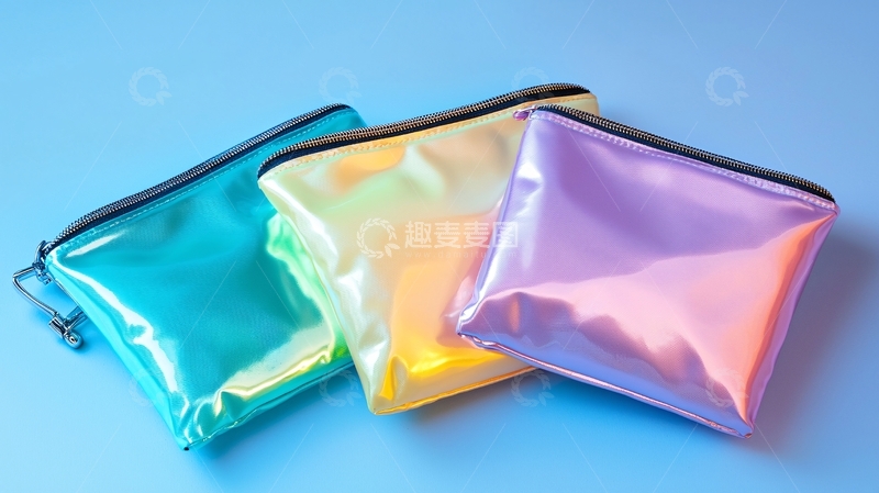高清大图下载【趣麦麦图】三款彩虹色亮面拉链小包