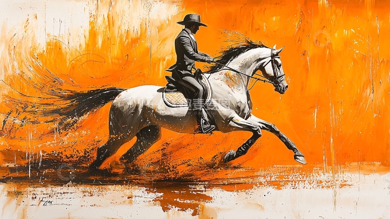 高清大图下载【趣麦麦图】骑手与白马奔腾