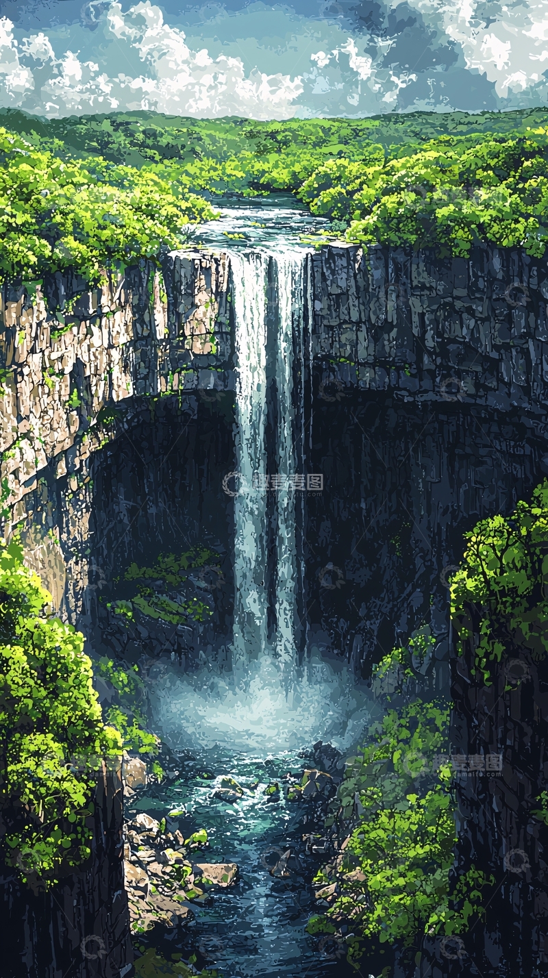 高清大图下载【趣麦麦图】壮丽瀑布森林景观