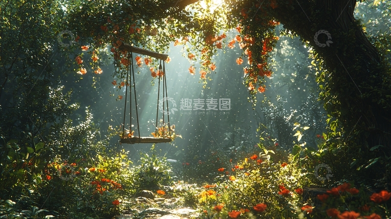 高清大图下载【趣麦麦图】森林秋千