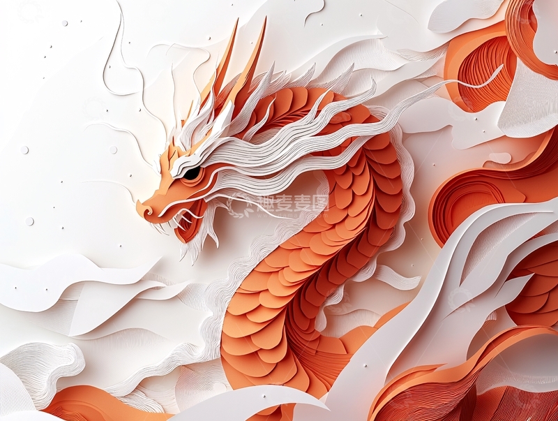 高清大图下载【趣麦麦图】橙色纸艺龙