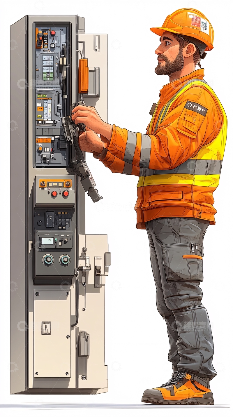 高清大图下载【趣麦麦图】电工操作高压开关柜
