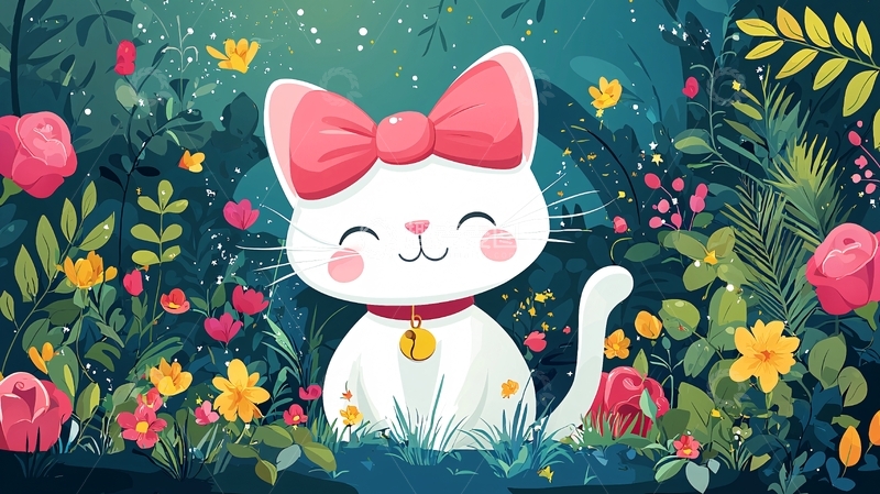 高清大图下载【趣麦麦图】戴粉色蝴蝶结的可爱猫咪