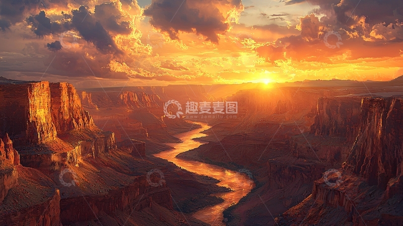 高清大图下载【趣麦麦图】壮丽峡谷日落景观