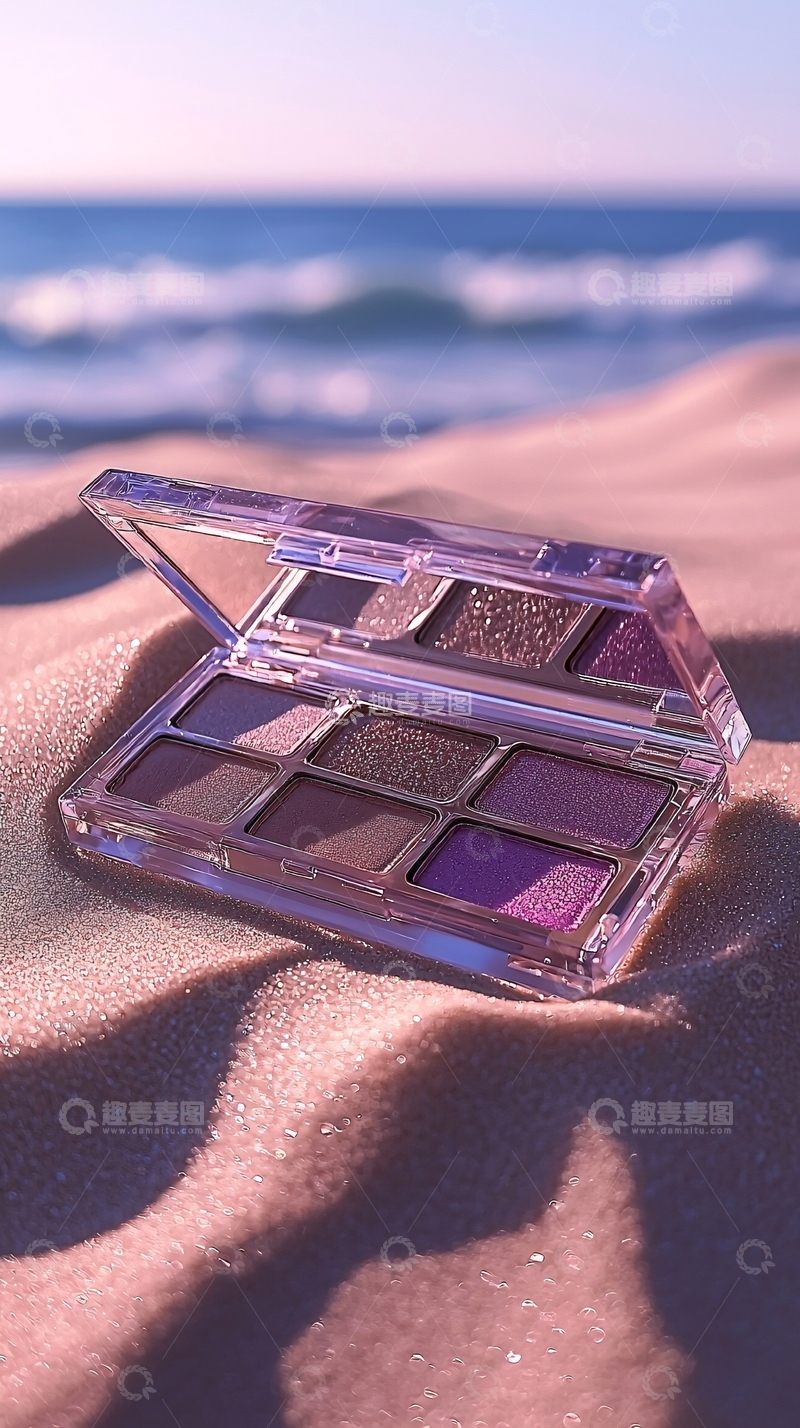 高清大图下载【趣麦麦图】-眼影盘置于沙滩上