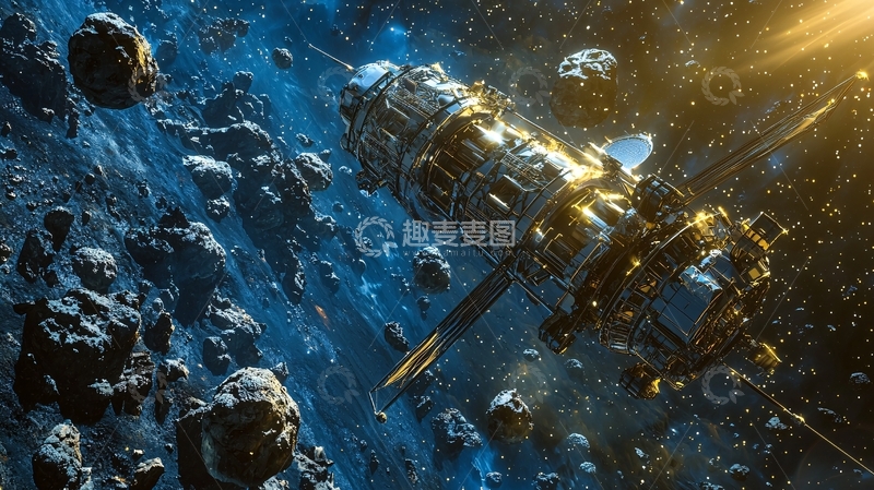 高清大图下载【趣麦麦图】宇宙飞船陨石带航行