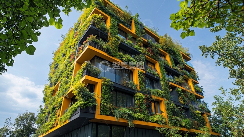 高清大图下载【趣麦麦图】绿植覆盖的黄色建筑