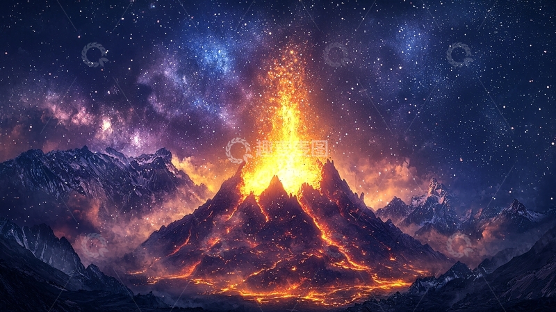高清大图下载【趣麦麦图】星空火山