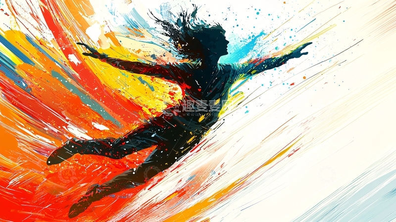 高清大图下载【趣麦麦图】彩色人物剪影飞跃