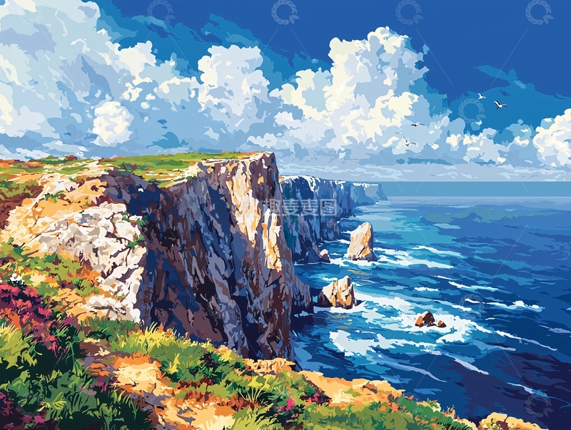 高清大图下载【趣麦麦图】海边悬崖峭壁风景画