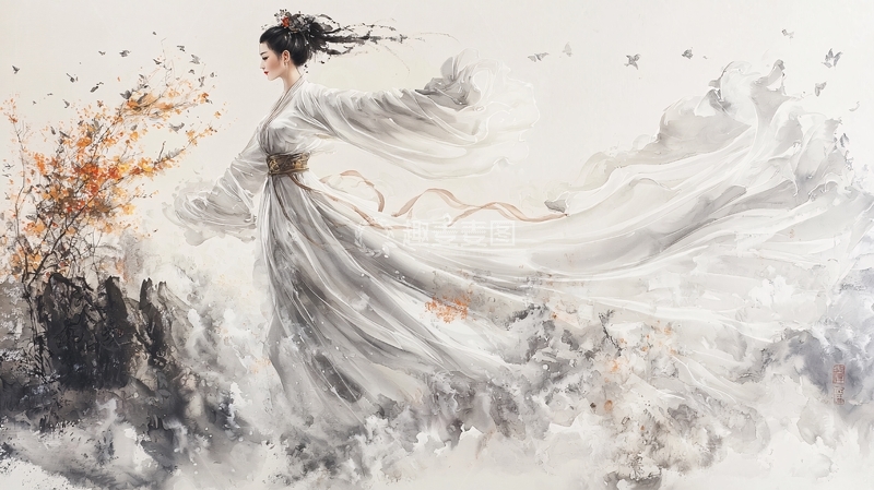 高清大图下载【趣麦麦图】轻纱飘逸古典仕女图