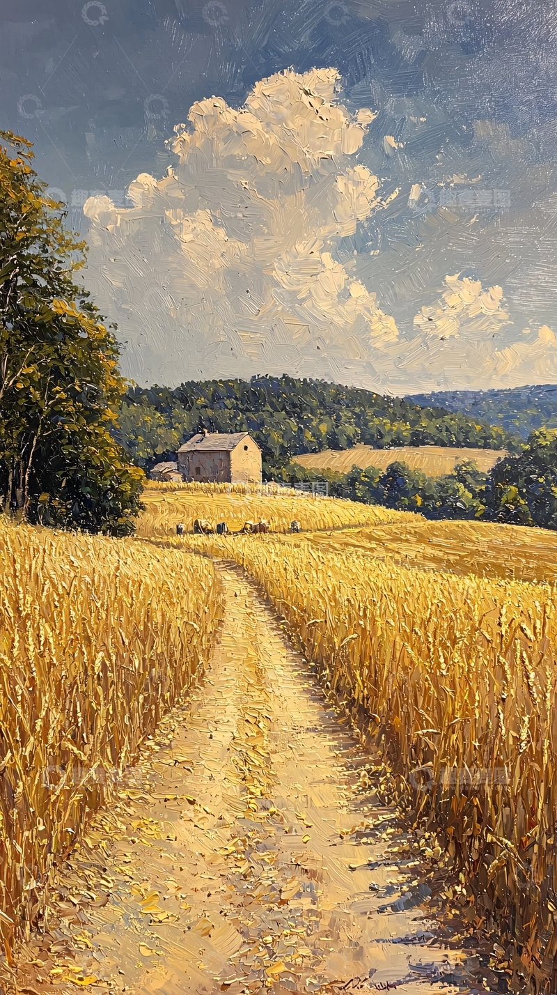高清大图下载【趣麦麦图】乡间小路金黄麦田
