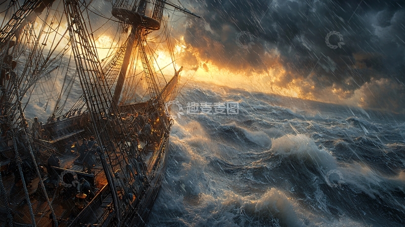 高清大图下载【趣麦麦图】暴风雨中的古老帆船