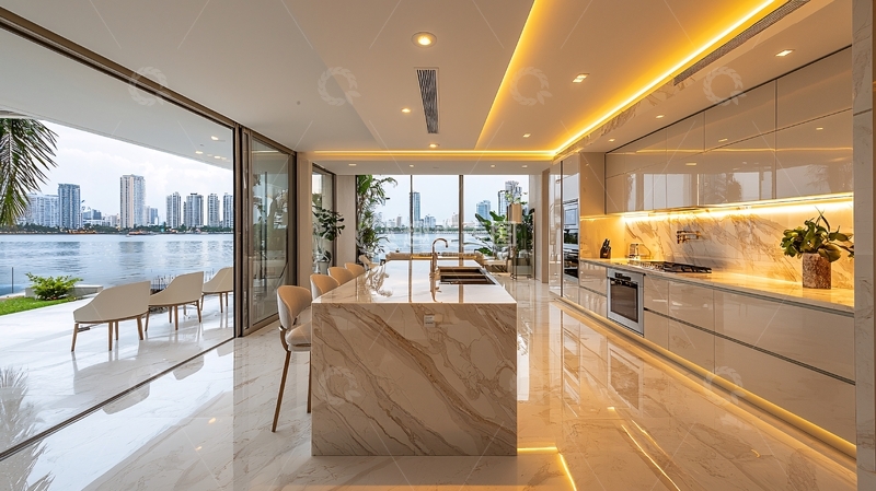 高清大图下载【趣麦麦图】现代轻奢湖景厨房