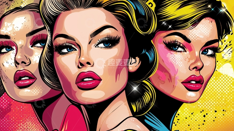 高清大图下载【趣麦麦图】复古漫画风格女性肖像