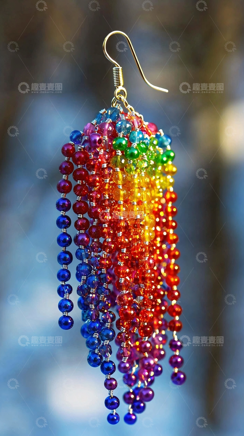 高清大图下载【趣麦麦图】彩虹色流苏耳坠