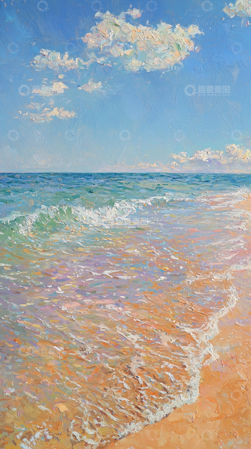 高清大图下载【趣麦麦图】海边油画风景