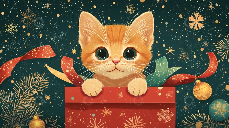 高清大图下载【趣麦麦图】圣诞节小猫