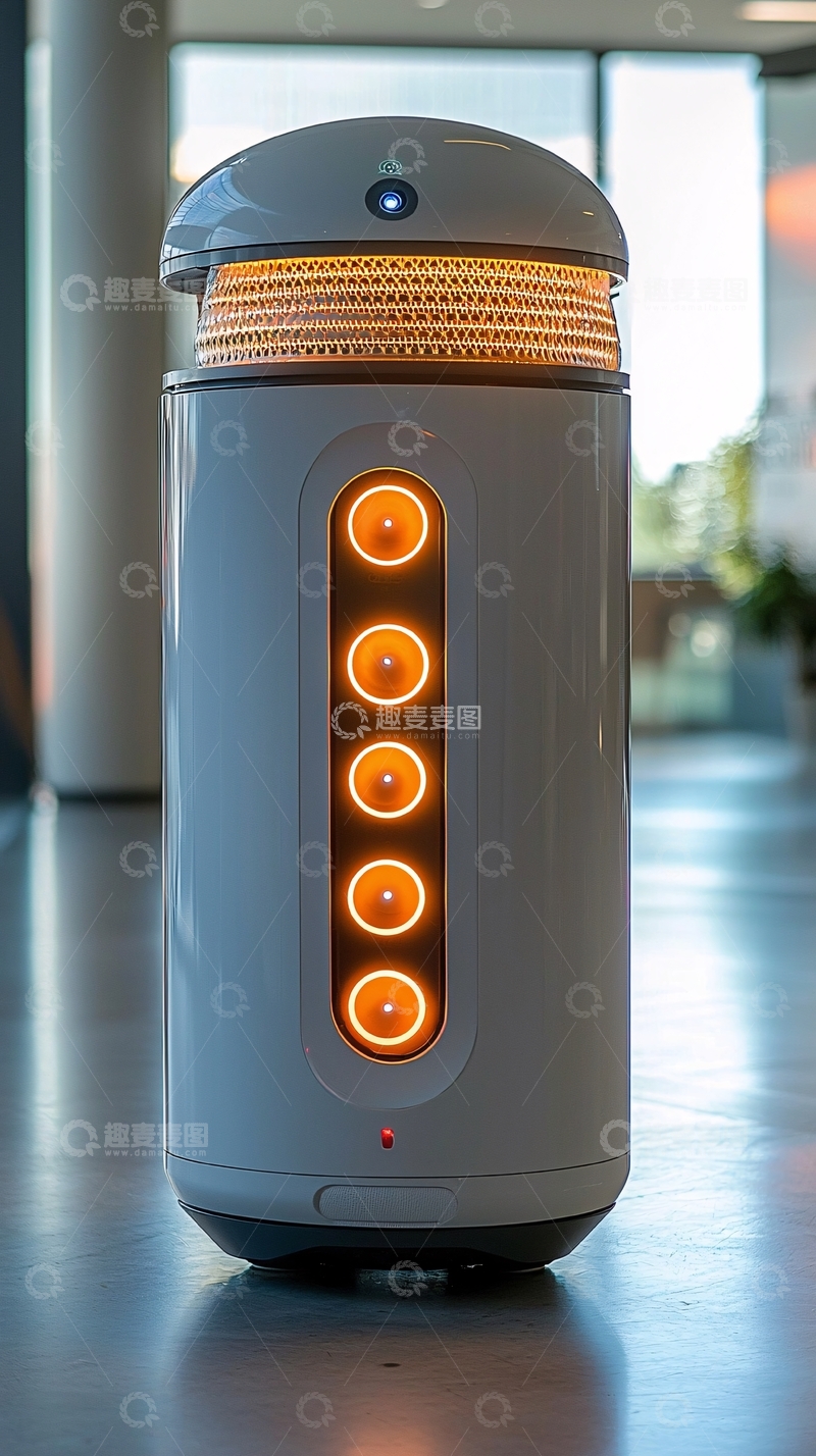 高清大图下载【趣麦麦图】白色圆柱形智能机器人