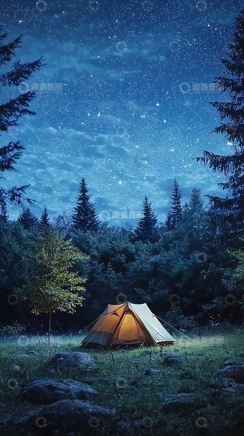 高清大图下载【趣麦麦图】星空下森林帐篷