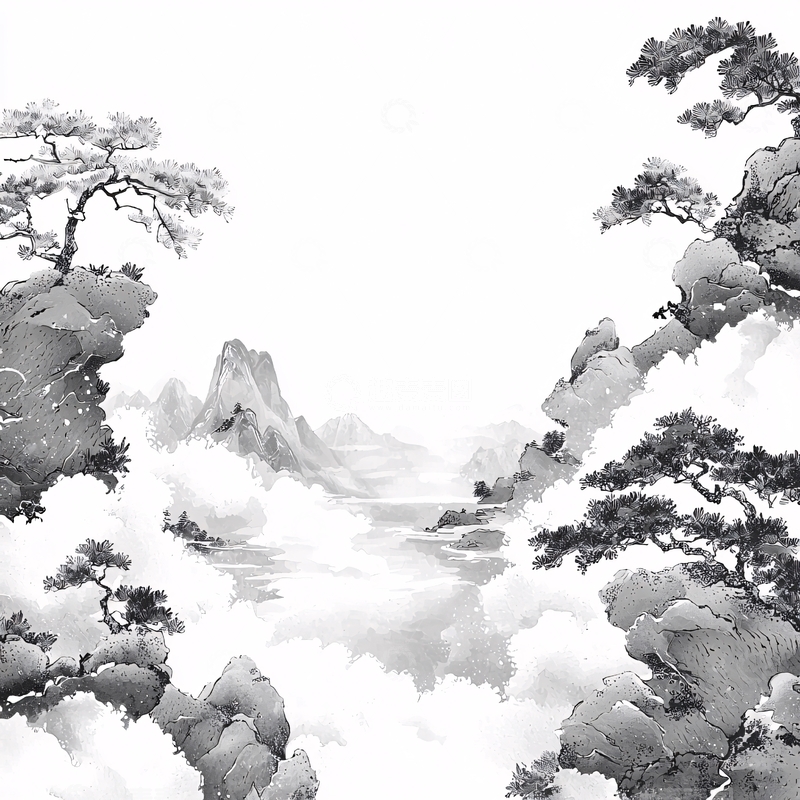 高清大图下载【趣麦麦图】水墨山水云雾缭绕