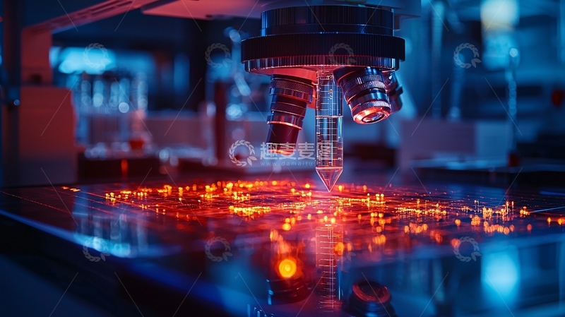 高清大图下载【趣麦麦图】显微镜下的红色光点和蓝色光晕