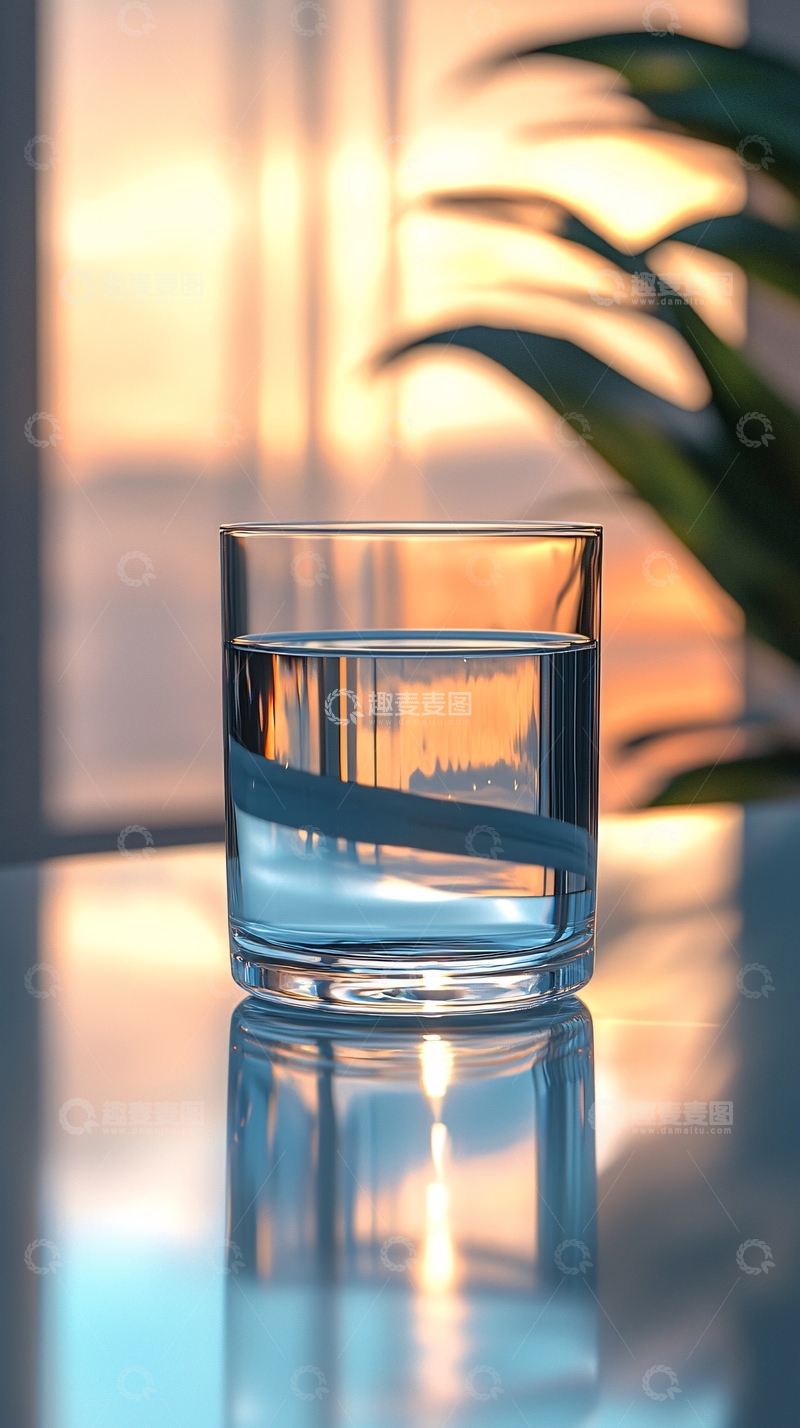 高清大图下载【趣麦麦图】夕阳下的一杯清水