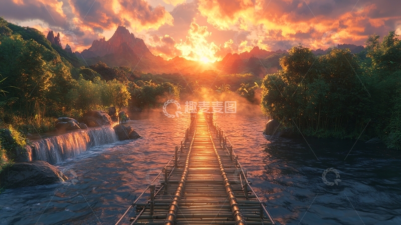高清大图下载【趣麦麦图】梦幻山水桥