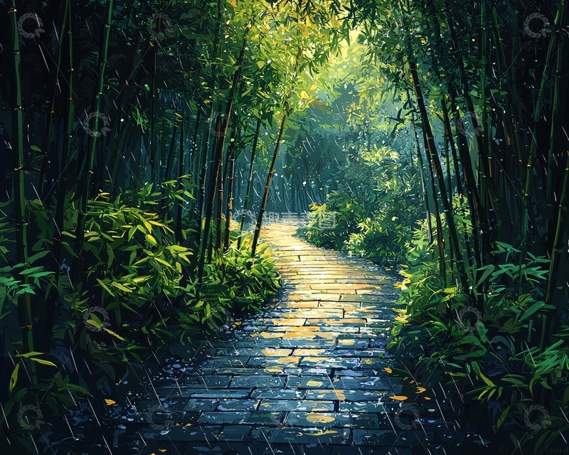 高清大图下载【趣麦麦图】雨后竹林小路