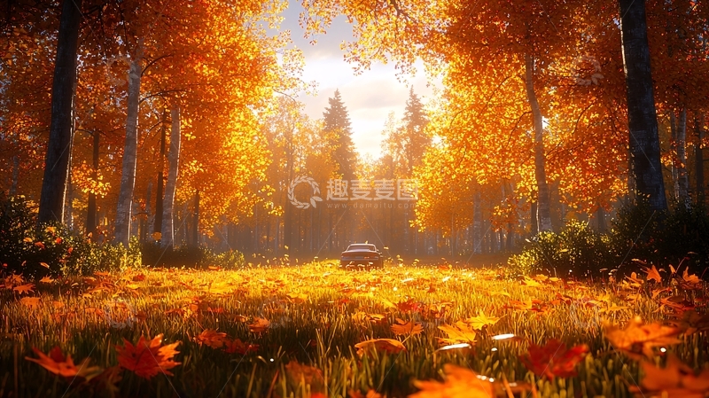 高清大图下载【趣麦麦图】秋日阳光下的金色森林