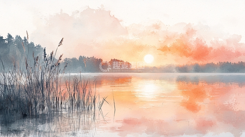 高清大图下载【趣麦麦图】清晨湖泊日出风景